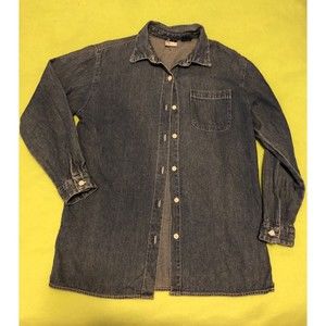 Blue Jean Denim Top Shirt Blouse Button Up Collared Large L Age 9-10